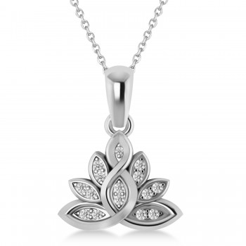 Diamond Lotus Flower Pendant Necklace 14k White Gold (0.15ct)