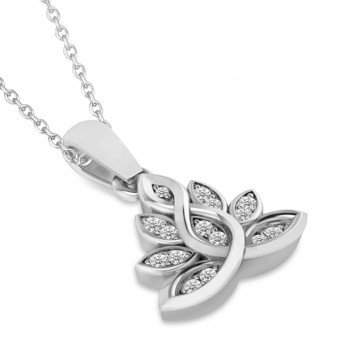 Diamond Lotus Flower Pendant Necklace 14k White Gold (0.15ct)