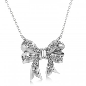 Diamond Ribbon Bow Pendant/Necklace 14k White Gold (0.23ct)