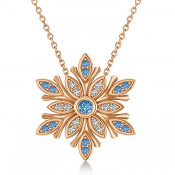 Blue & White Diamond Snowflake Necklace 14k Rose Gold (0.29ct)