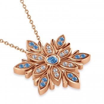 Blue & White Diamond Snowflake Necklace 14k Rose Gold (0.29ct)