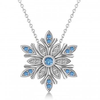 Blue & White Diamond Snowflake Necklace 14k White Gold (0.29ct)