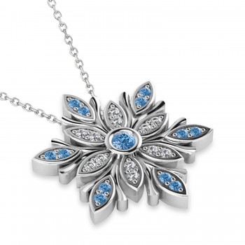 Blue & White Diamond Snowflake Necklace 14k White Gold (0.29ct)