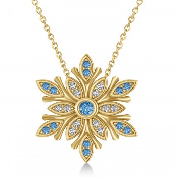 Blue & White Diamond Snowflake Necklace 14k Yellow Gold (0.29ct)
