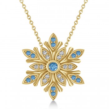 Blue & White Diamond Snowflake Necklace 14k Yellow Gold (0.29ct)