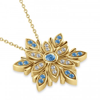 Blue & White Diamond Snowflake Necklace 14k Yellow Gold (0.29ct)