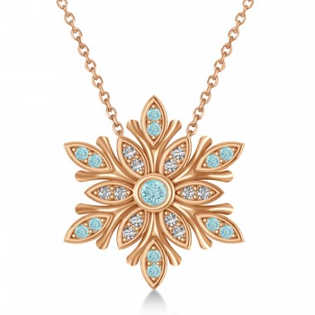 Diamond & Aquamarines Snowflake Necklace 14k Rose Gold (0.29ct)