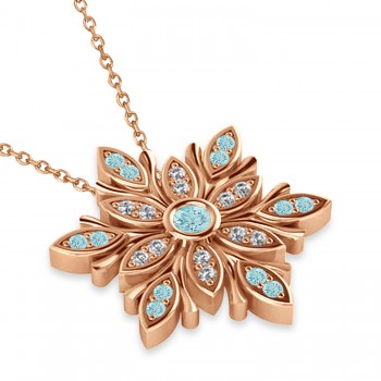 Diamond & Aquamarines Snowflake Necklace 14k Rose Gold (0.29ct)