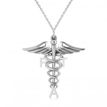 Medical PTA Symbol Pendant Necklace 14k White Gold