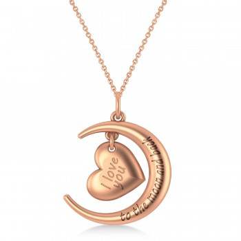 Moon with Heart  I Love You To The Moon and Back Pendant Necklace 14K Rose Gold