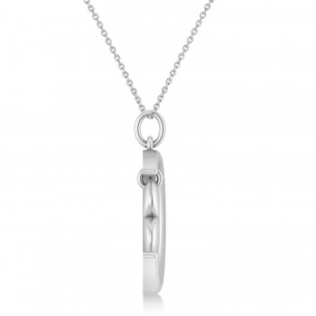 Moon with Heart Pendant Necklace 14K White Gold