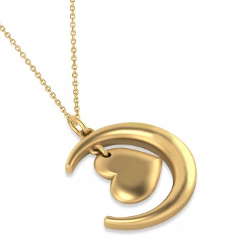 Moon with Heart Pendant Necklace 14K Yellow Gold