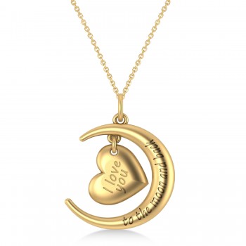 Moon with Heart  I Love You To The Moon and Back Pendant Necklace 14K Yellow Gold