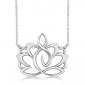 Yoga Lotus Flower Pendant Necklace 14k White Gold