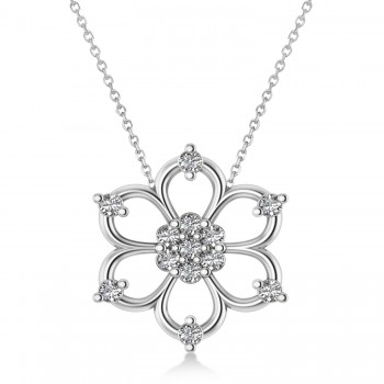 Diamond Six-Petal Flower Pendant Necklace 14k White Gold (0.26ct)