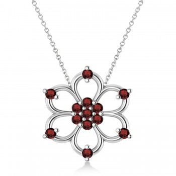 Garnet Six-Petal Flower Pendant Necklace 14k White Gold (0.26ct)