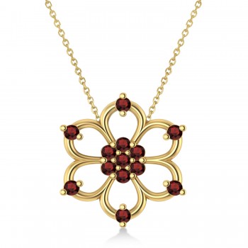 Garnet Six-Petal Flower Pendant Necklace 14k Yellow Gold (0.26ct)