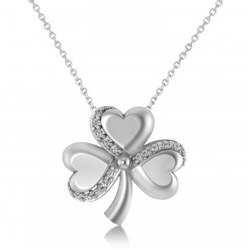 Diamond Three Leafed Clover Pendant Necklace 14k White Gold (0.15ct)