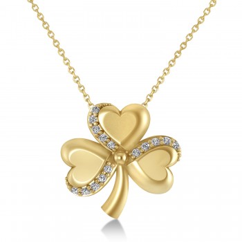 Diamond Three Leafed Clover Pendant Necklace 14k Yellow Gold (0.15ct)