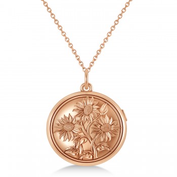 Sunflower Locket Pendant Necklace 14k Rose Gold