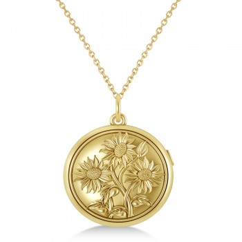 Sunflower Locket Pendant Necklace 14k Yellow Gold