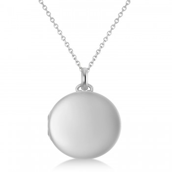 Round Engravable Locket Pendant Necklace 14k White Gold