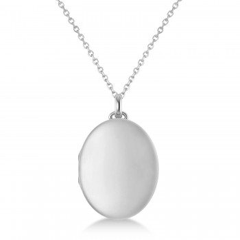 Oval Engravable Locket Pendant Necklace 14k White Gold