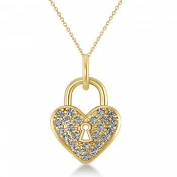 Diamond Heart Lock Pendant Necklace 14k Yellow Gold (0.36ct)