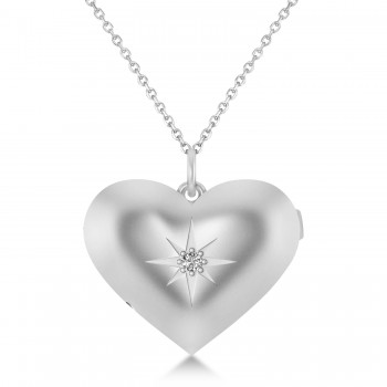 Heart with Compass Rose Locket Necklace 14k White Gold