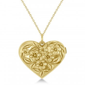 Floral Designed Heart Locket Necklace 14k Yellow Gold