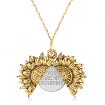 Sunflower You Are My Sunshine Pendant Necklace 14K Two-Tone Gold