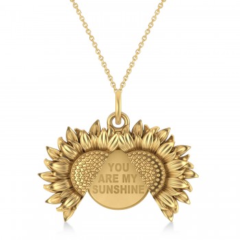Sunflower You Are My Sunshine Pendant Necklace 14K Yellow Gold