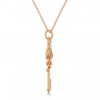 Diamond Heart Key Pendant Necklace 14k Rose Gold (0.18ct)