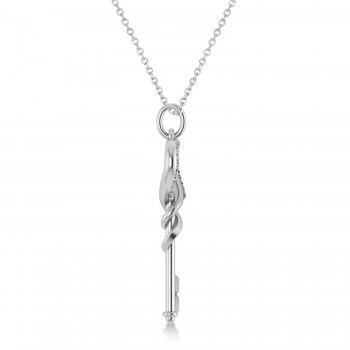 Diamond Heart Key Pendant Necklace 14k White Gold (0.18ct)