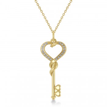 Diamond Heart Key Pendant Necklace 14k Yellow Gold (0.18ct)