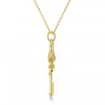 Diamond Heart Key Pendant Necklace 14k Yellow Gold (0.18ct)