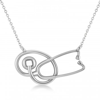 Stethoscope Pendant Necklace 14k White Gold