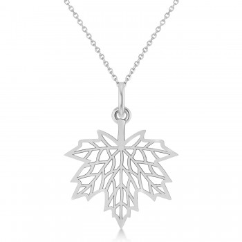 Maple Leaf Pendant Necklace 14k White Gold