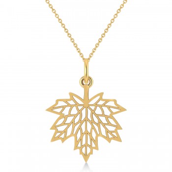 Maple Leaf Pendant Necklace 14k Yellow Gold