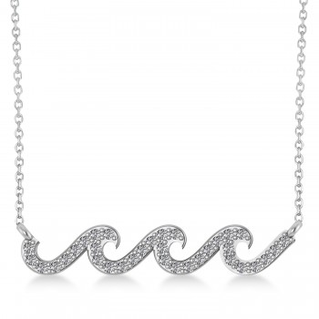 Diamond Waves Charm Pendant Necklace 14k White Gold (0.34ct)