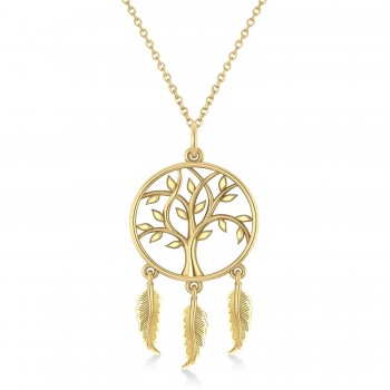 Tree of Life Dream Catcher Pendant Necklace 14k Yellow Gold