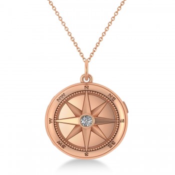 Diamond Compass Locket Necklace 14k Rose Gold (0.10ct)