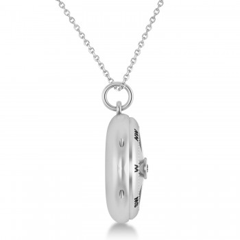 Diamond Compass Locket Necklace 14k White Gold (0.10ct)