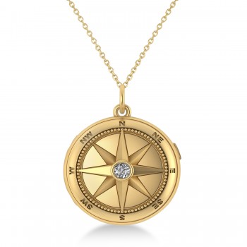 Diamond Compass Locket Necklace 14k Yellow Gold (0.10ct)