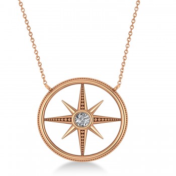 Diamond Compass Men's Pendant Necklace 14k Rose Gold (0.25ct)