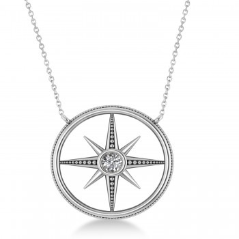 Diamond Compass Men's Pendant Necklace 14k White Gold (0.25ct)