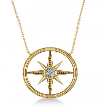 Diamond Compass Men's Pendant Necklace 14k Yellow Gold (0.25ct)