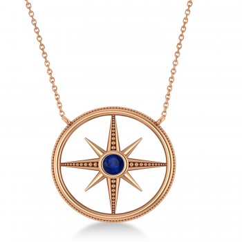 Blue Sapphire Compass Men's Pendant Necklace 14k Rose Gold (0.25ct)