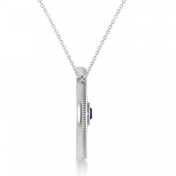 Blue Sapphire Compass Men's Pendant Necklace 14k White Gold (0.25ct)