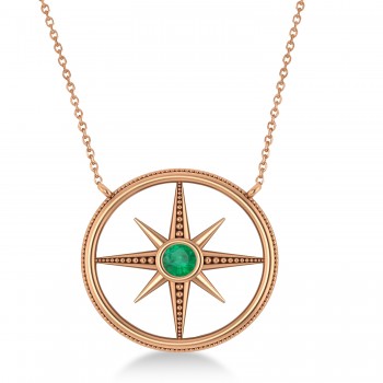 Emerald Compass Men's Pendant Necklace 14k Rose Gold (0.25ct)